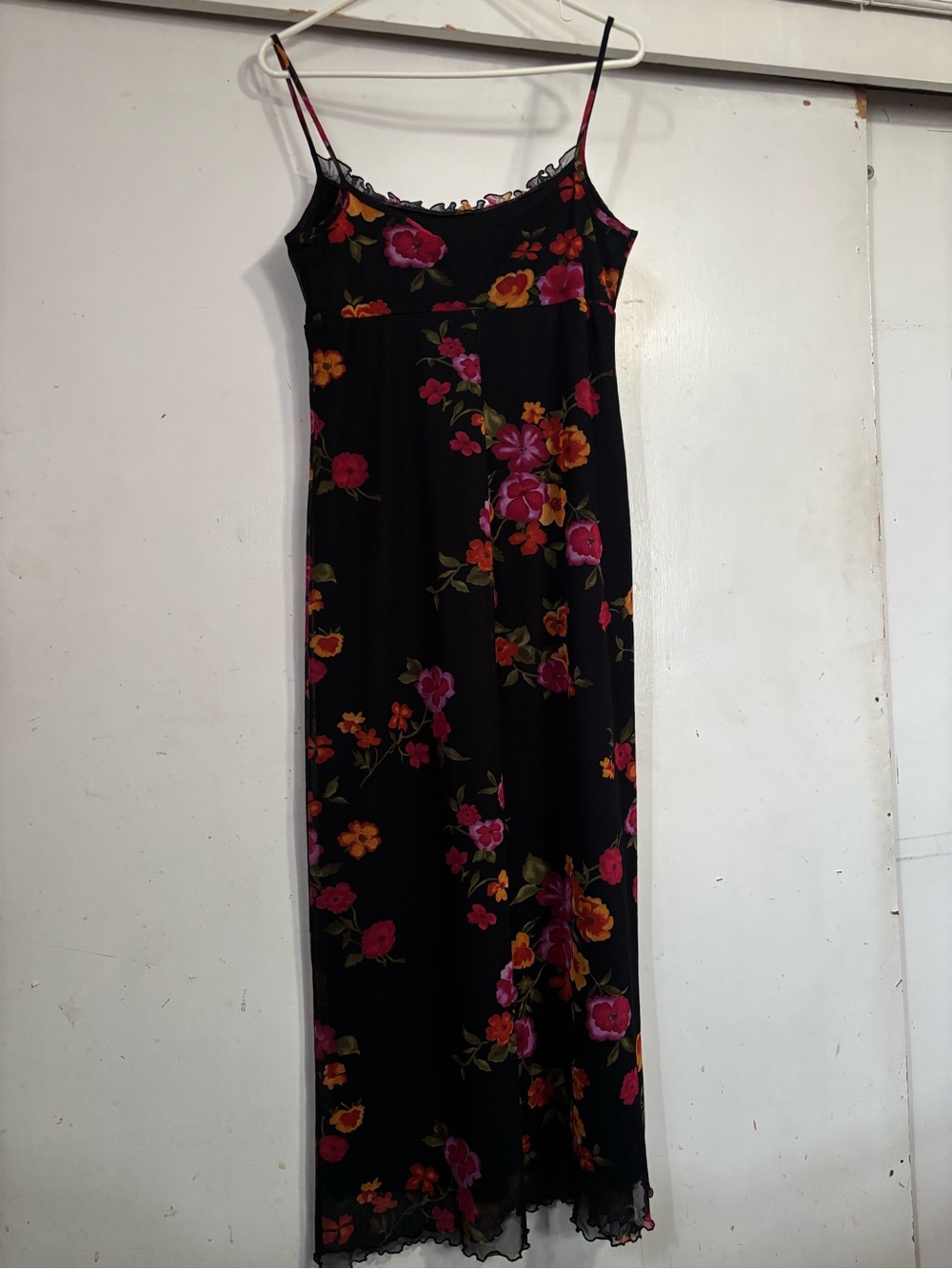 Black Floral Maxi Dress with Pink & Orange Blooms